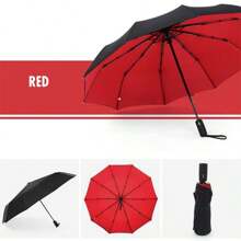 1pc Dual Layer Automatic Windproof Umbrella, 10-Rib One-Key Open & Close, Reinforced Anti-Wind Rain Umbrella, Multi-Function Travel Umbrella (Fabric Cover, Ribbed Color, English Letter Pattern Design, Button Shape Color Can Be Freely Matched) Boy Valentine Heart Valentine
