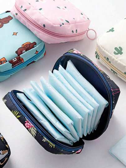 1pc Feminine Hygiene Pad Travel Storage Bag, Family Size Sanitary Pad Storage Box, Back To School Students Sanitary Pad Storage Bag, Large Capacity Sanitary Pad Student Storage Bag, Cute Cartoon Feminine Hygiene Pad Storage Bag, Suitable For Girls Period, Sanitary Pad Organizer