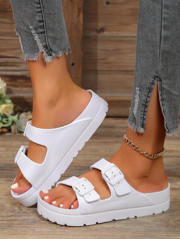 New Women's Sandals, Versatile Fashion EVA Thick Sole Elevated, Stable Indoor Soft Comfortable Adjustable Double Strap, Travel Beach Walking Shock Absorbing Slippers
