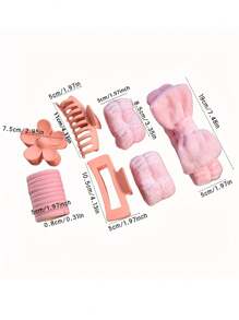 16 件装柔软蝴蝶结头带、腕带、塑料发夹、洗脸发饰套装、美发工具、旅行必需品 - 彩色 - 查看 6