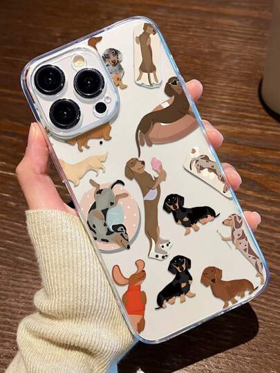 1 قطعة غطاء هاتف شفاف مقاوم للصدمات مضاد للبصمات مصنوع من مادة TPU مطبوع عليه رسم كلب داكسهوند، متوافق مع هواتف آيفون، مقاوم للماء ومقاوم للخدش