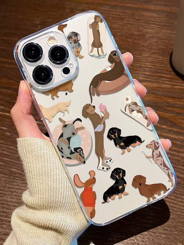 1 Peça Capa de Telefone Antichoque Transparente de TPU com Gráfico de Cachorro Dachshund, à Prova de Impressões Digitais, Compatível com iPhone
