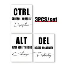 3pcs Motivational "Ctrl Alt Delete" Minimalist Canvas Art Prints, Black And White Abstract Wall Decor, Suitable For Modern Home And Office, Wall Art Decoration Mural, Home Decor, Poster Art, Canvas Wall Poster, Bedroom Living Room Hallway Decoration - Multicolor - View 4
