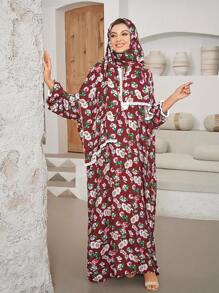 Woman's Comfortable Breathable Fashion Print Prayer Hooded Dress, Modest - Multicolor - View 3