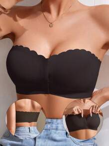 1 Stück Damen Unterwäsche mit Knöpfen vorne, nahtlos, trägerloses Wellsaum-Design, eng anliegend, ärmelloser Unterhemd-Stil, schöner Rücken, Bügel-BH mit Knöpfen vorne und offenem Rücken, kein Bügel BH, trägerloses Höschen