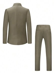 I FineLong Men's 2 Pieces Casual Business Professional Suit Jacket And Pants - Khaki - View 3