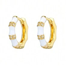 1 Cặp Bông tai dạng nút tre mạ đồng Zirconia thời trang độc đáo, thích hợp cho trang phục hàng ngày của phụ nữ - Vàng - Xem 12