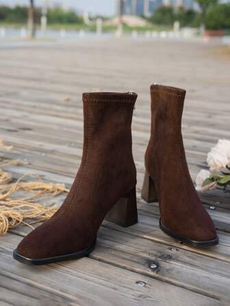 Women's French Style Versatile Ankle Boots, New Autumn/Winter Chunky Heel Back Zipper Fashion Short Boots