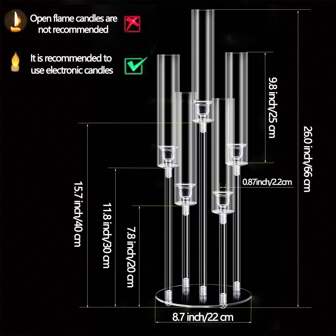 2 piezas Candelabros de centro de mesa acrílicos para bodas, portavelas de cristal acrílico de 5 brazos para cena, fiesta, chimenea, regalo, aptos para velas LED de 0,87" (velas no incluidas)