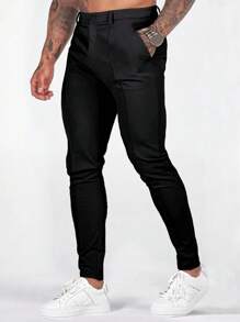 Elegant Gentlemen's High-End Trousers, Men's Premium Business Solid Color Versatile Commuter Slim Fit Casual Pants, Suitable As Gift For Husband Or Boyfriend