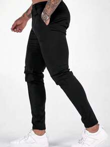 Elegant Gentlemen's High-End Trousers, Men's Premium Business Solid Color Versatile Commuter Slim Fit Casual Pants, Suitable As Gift For Husband Or Boyfriend