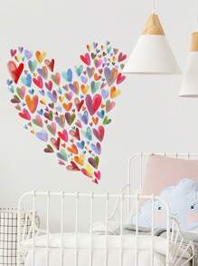 1pc Colorful Cartoon Heart-Shaped Wall Sticker, Cute Girly Style Room Bedroom Background Wall Decor Stickers Personalised Stickers
