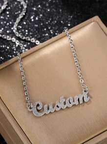 Dây chuyền tên mờ sáng bóng tùy chỉnh cho phụ nữ Mặt dây chuyền chữ cái cổ điển hình xương đòn bằng thép không gỉ vàng Tên viết tắt Mặt dây chuyền thủ công Trang sức bảng tên Quà tặng Giáng sinh năm mới cho bạn gái Cặp đôi - Nhiều màu - Xem 4