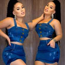 Women Denim Skirts - Màu xanh lam - Xem 1