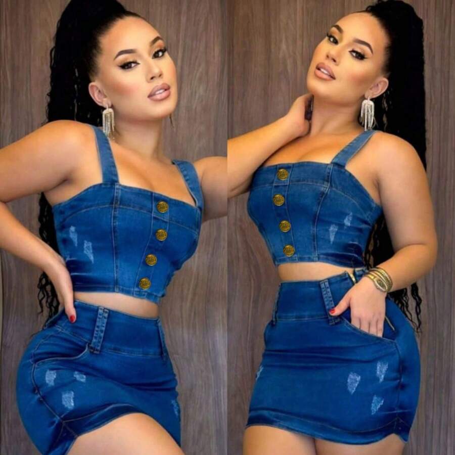 Women Denim Skirts - Màu xanh lam - Xem 1
