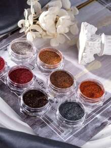 Conjunto de 8 Cores de Pó Espelhado, Pó Brilhante, Decorações Metálicas de Unhas para Salão de Manicure Doméstico, Adequado para Camuflagem de Unhas DIY de Férias, Gemas de Unhas, Suprimentos de Unhas, Pó de Unhas de Outono/Inverno, Pó de Unhas em Tom Terra