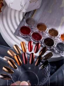 Conjunto de 8 Cores de Pó Espelhado, Pó Brilhante, Decorações Metálicas de Unhas para Salão de Manicure Doméstico, Adequado para Camuflagem de Unhas DIY de Férias, Gemas de Unhas, Suprimentos de Unhas, Pó de Unhas de Outono/Inverno, Pó de Unhas em Tom Terra