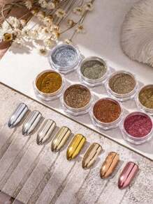 Conjunto de 8 Cores de Pó Espelhado, Pó Brilhante, Decorações Metálicas de Unhas para Salão de Manicure Doméstico, Adequado para Camuflagem de Unhas DIY de Férias, Gemas de Unhas, Suprimentos de Unhas, Pó de Unhas de Outono/Inverno, Pó de Unhas em Tom Terra