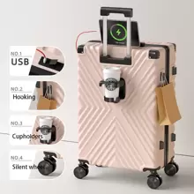 Vintage Suitcase, Carry-On Rolling Luggage, Fashionable Travel Case With Password Lock. Spinner Wheels, ABS+PC Material, USB Port Included - Pink - View 1