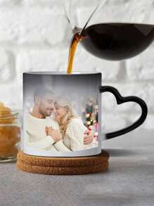 1pc 11 Oz Custom Photo Color-Changing Heart-Shaped Mug, Personalized Photo Coffee Mug, Heat Sensitive Color Changing, Personalized Photo Anniversary Mug, Housewarming Gift, Valentine's Day Gift, Anniversary Gift, Graduation Gift, Mother's Day Gift, Father's Day Gift, Ideal Gift For Dad/Mom/Grandma/Grandpa, Unique Gift For Wife/Husband, Perfect Gift For Boyfriend.