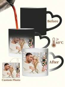 1pc 11 Oz Custom Photo Color-Changing Heart-Shaped Mug, Personalized Photo Coffee Mug, Heat Sensitive Color Changing, Personalized Photo Anniversary Mug, Housewarming Gift, Valentine's Day Gift, Anniversary Gift, Graduation Gift, Mother's Day Gift, Father's Day Gift, Ideal Gift For Dad/Mom/Grandma/Grandpa, Unique Gift For Wife/Husband, Perfect Gift For Boyfriend.