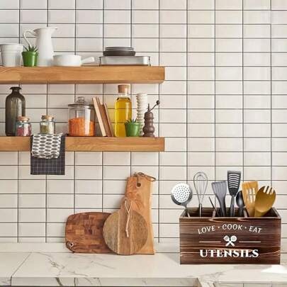 1 Stück Besteck-Aufbewahrungsbox mit Raster, Holz Essstäbchen Sortier- und Organisierer-Regal, Küche, Schlafzimmer, Schreibtisch, Neujahrsfest Frühlingsfeier Geschenkbedarf für Zuhause Aufbewahrung und Organisation