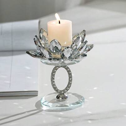 Cirelle 欧式水晶莲花烛台，客厅家居装饰配件，创意新型金属蜡烛，高杆烛台，大气餐桌