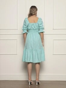 Women's Dress | Crepe With Elastec L Flower L Shoulder To Shoulder. - 藍色 - 查看 2