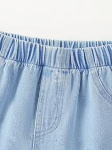 Girls' Relaxed Straight Leg Washed Denim Jeans, Casual & Versatile, Fashionable For Everyday Wear - Light Wash - View 3