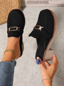 Women's Casual Closed Toe High Heel Slip-On Loafer Shoes With Belt Buckle, Fashion Mule,Elegant,Platform Heels For Women - Black - View 6