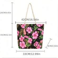 全新花卉印花帆布手提包，女士时尚休闲大容量手提包