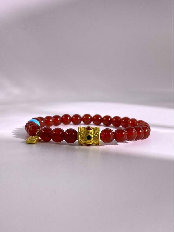 1 pieza Pulsera de ónice rojo de 6mm con diseño de moda para mujeres, un regalo para mamá que viene con una caja de regalo y una bolsa de almacenamiento de joyas