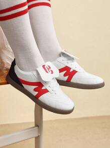 女士时尚休闲百搭橡胶底德国牧羊犬系带运动鞋，黑色运动鞋，白色厚底运动鞋，防水 - 白色 - 查看 1