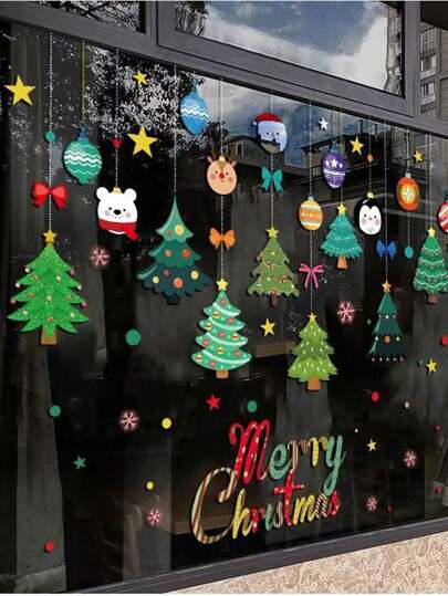Christmas Window Clings, PVC Waterproof Removable Santa Claus & Reindeer Christmas Stickers, Window Decoration
