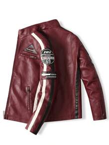 Men's PU Leather Jacket Motorcycle Racing Suit Label Color Jacket