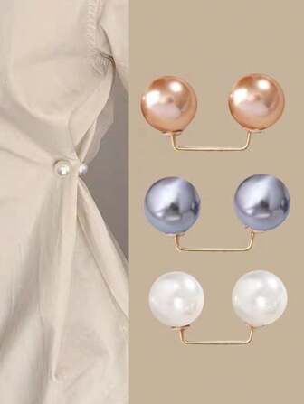 3pcs Mixed Color Pearl Brooch Pins Set - Fashionable Alloy Cardigan Clip Pin, Anti-Light Exposure Safety Pin, Pearl Fashion Straight Pin Dress Accessories Pin For Clothes Bag Charm School