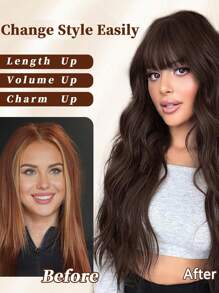 Chocolate Brown Body Wave Wig With Bangs For Women, 180% Density , 24Inch,Rose Net Cap, Elegant Full Machine Made  Suitable For All - 巧克力棕 - 查看 3