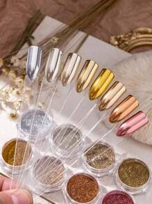 Conjunto de 8 Cores de Pó Espelhado, Pó Brilhante, Decorações Metálicas de Unhas para Salão de Manicure Doméstico, Adequado para Camuflagem de Unhas DIY de Férias, Gemas de Unhas, Suprimentos de Unhas, Pó de Unhas de Outono/Inverno, Pó de Unhas em Tom Terra