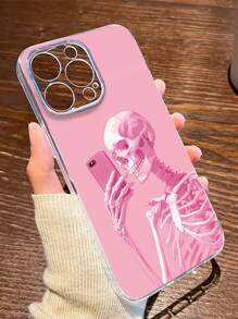 1pc Skeleton Graphic Transparent TPU Full Body Protective Anti-Fall Anti-Fingerprint Phone Case Compatible With Iphone - Multicolor - View 3