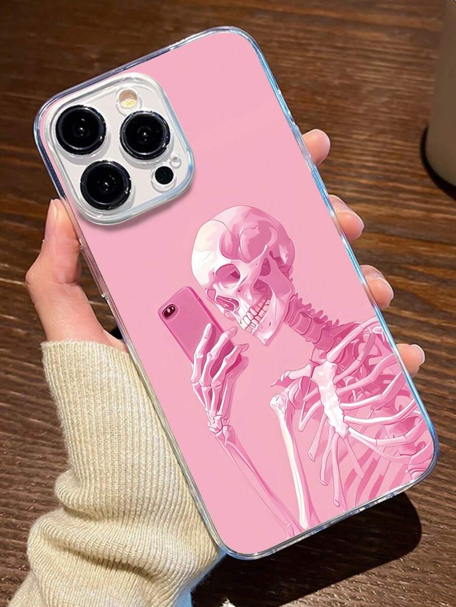 1pc Skeleton Graphic Transparent TPU Full Body Protective Anti-Fall Anti-Fingerprint Phone Case Compatible With Iphone - Multicolor - View 1