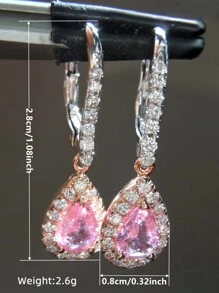 1 对优雅方晶锆石耳坠，适合女士结婚订婚周年派对珠宝情人节礼物 - 1# - 查看 4