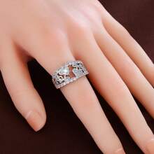 1 件优雅心形 CZ 镶嵌女士戒指 - 彩色 - 查看 4