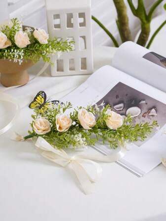 1pc Simulation Flower Hair Accessories Wedding Valentine's Day Bride Hair Accessories Romantic