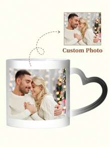 1pc 11 Oz Custom Photo Color-Changing Heart-Shaped Mug, Personalized Photo Coffee Mug, Heat Sensitive Color Changing, Personalized Photo Anniversary Mug, Housewarming Gift, Valentine's Day Gift, Anniversary Gift, Graduation Gift, Mother's Day Gift, Father's Day Gift, Ideal Gift For Dad/Mom/Grandma/Grandpa, Unique Gift For Wife/Husband, Perfect Gift For Boyfriend.