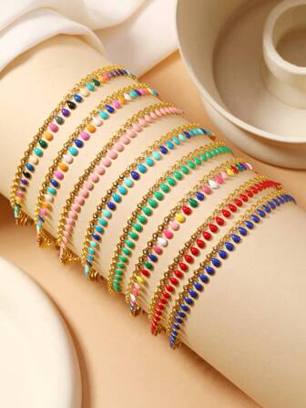 1pc Versatile Elegant Creative Color Water Drop Tassel Pendant Anklet, Vintage Bohemian Style Summer Beach Anklet For Women