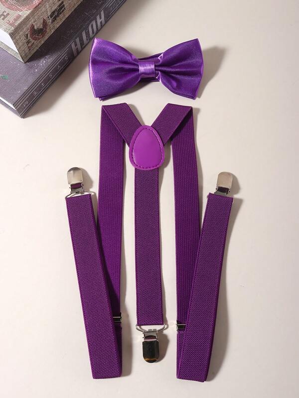 1 Set Men's Solid Color Suspenders & Bow Tie , Men's Solid Color Elastic Suspenders, Bow Tie Set, High Density Thickened Suspenders (Length 60-90cm) For Going Out Outfit Wedding Party And For Gift Halloween Accessories, Halloween Costumes Autumn-Winter Accessories Halloween Costume,Suitable For Teens, Youth,Men,Casual, Outdoor, Athletic, Vacation, Graduation Gifts, Birthday, Daily Wear