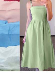 TRICOZHU SLEEVELESS SUMMER DRESS PLAIN PRINT Party Women's Long Evangelical Fashion Wedding Godmother - 綠色 - 查看 2