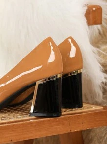 Plus Size Women's Pointed Toe Chunky Heeled Pumps, Fashion High Heels Casual Work Shoes, Spring Autumn, Rhinestone Decor, Size 46