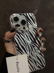 1pc Zebra Pattern Feather Mesh Shiny Anti-Drop Phone Case, Minimalist Design Compatible With IPhone X, XR, XS Max, 11, 12, 13, 13 Pro, 13 Pro Max, 14 Pro Max, 15, 15 Pro, 15 Plus, 15 Pro Max, IPhone 16, 16 Pro, 16 Plus, 16 Pro Max, IPhone 17, IPhone 17 Air, IPhone 17 Pro, IPhone 17 Pro Max, Series - Multicolor - View 2