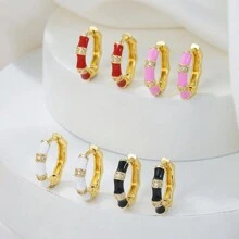 1 Cặp Bông tai dạng nút tre mạ đồng Zirconia thời trang độc đáo, thích hợp cho trang phục hàng ngày của phụ nữ - Vàng - Xem 9